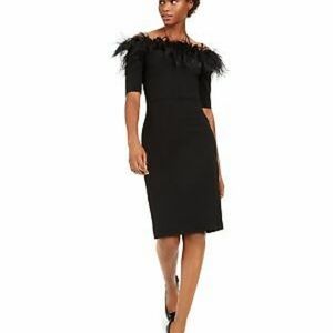 Calvin Klein Off-The-Shoulder Faux-Feather Dress